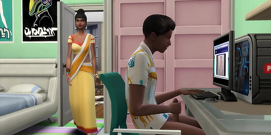 indian stepmom catches her stepson masturbating in front of the computer watching porn videos adult videos porn movies